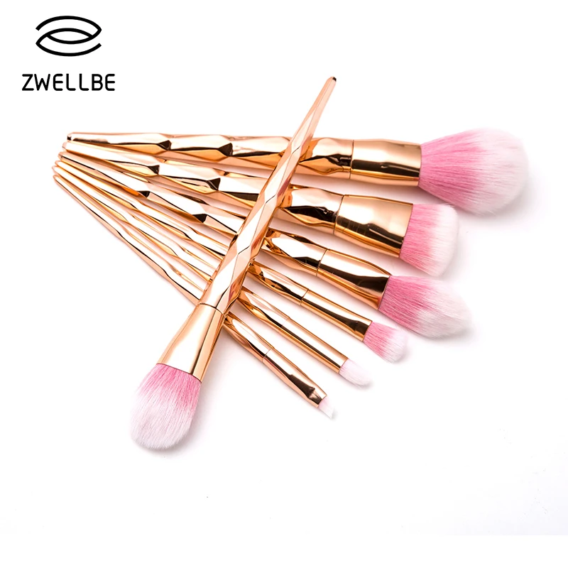 

zwellbe 7/10/12Pcs Diamond Makeup Brushes Set Foundation Powder Blend Blush Eye Shadow Lip Mermaid Brush Concealer Cosmetic