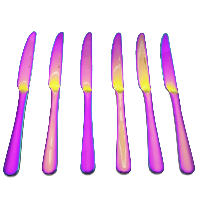 

304 Stainless Steel Rainbow Color Dinner Knife Western Style Solid Knives Electroplate Tableware Set Cutlery 6pcs/Set