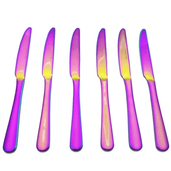 

Dinner Knife Chopper Stainless Steel Sword Rainbow Color Knife Western Solid Knives Electroplate Tableware Set Cutlery 6pcs/Set