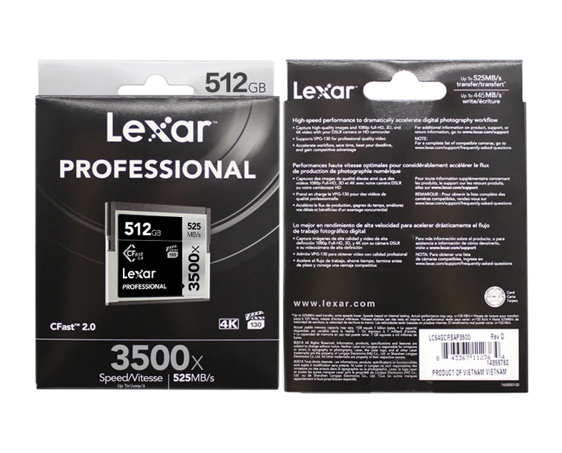 Оригинальная карта памяти Lexar CF 3500x, 525 МБ/с./с, 64 ГБ, 128 ГБ, 256 ГБ, 512 ГБ, 4 K, высокоскоростная CFast 2,0 карта для профессиональной HD камеры