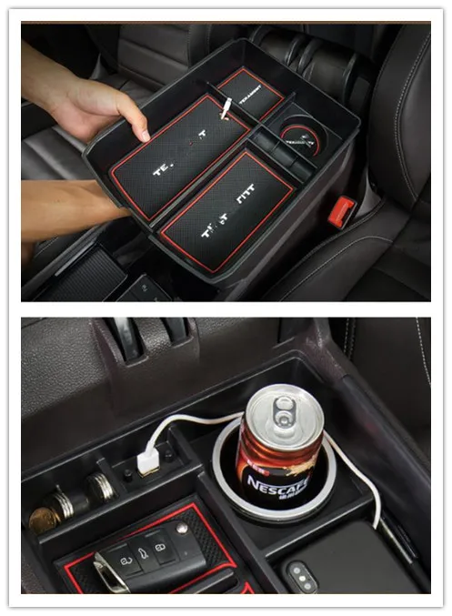 Car styling ABS Black Central Storage Pallet Armrest Container Box For Teramont/Atlas 2017-2018 1PCS | Автомобили и мотоциклы