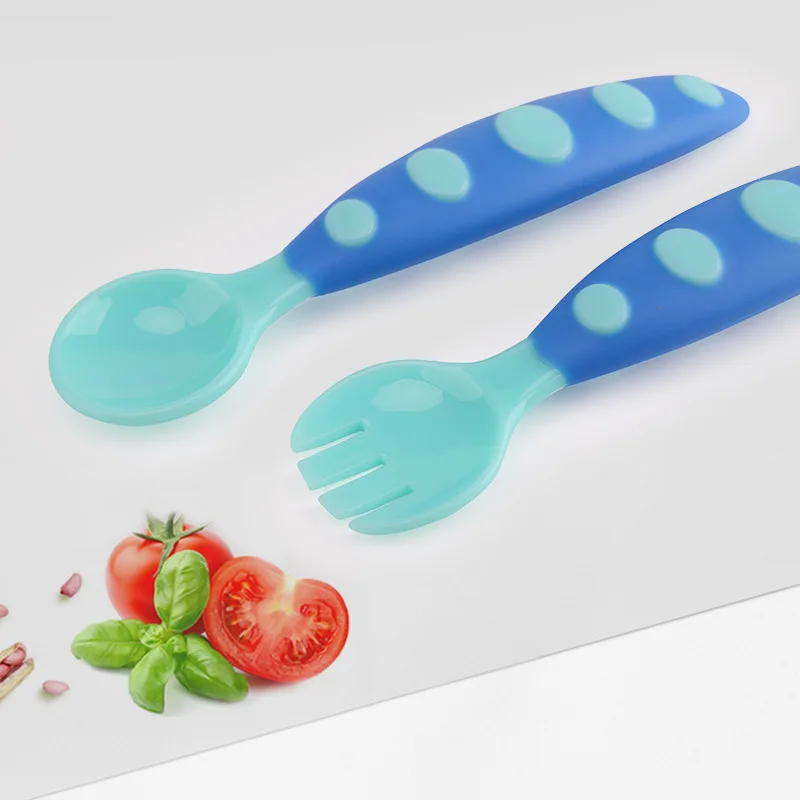

Baby Utensils Infant Feeding Temperature Spoon Fork Safety Silicone Newborn Learning Tableware Dishes