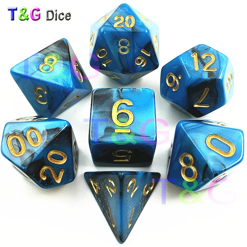 

Top Quality Hot 7pcs Mix color Dice Set with Nebula effect juegos de mesa dados dungeons and dragons rpg Blue