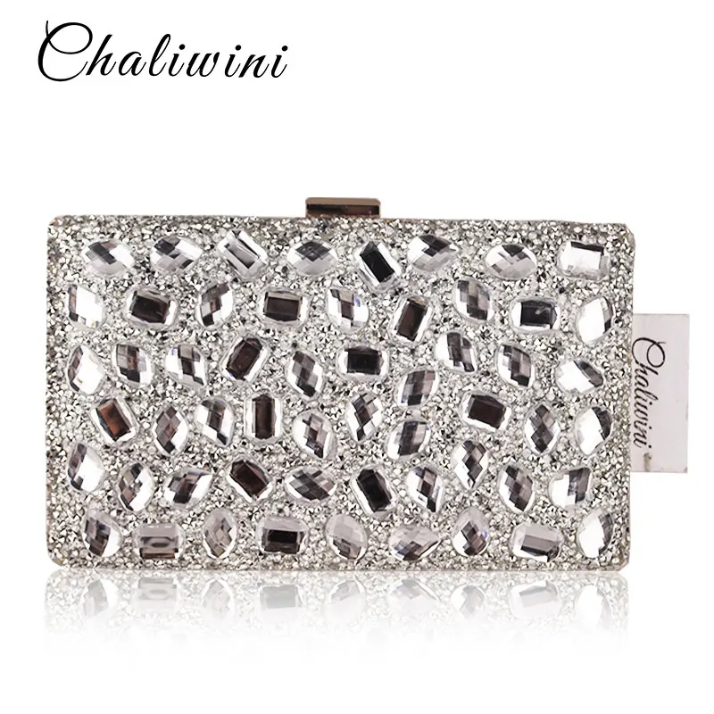 Golden Crystal Women Evening Bag Clutches Diamond Bridal Wedding Box Clutch Ladies Metal Hardcase Party Shoulder Handbags Purses