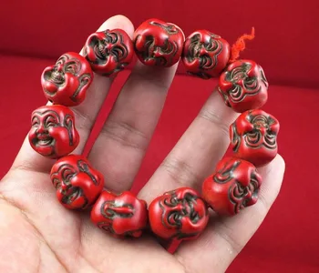 

Elaborate Chinese Artificial Red coral Resin Maitreya Buddha beads bracelet