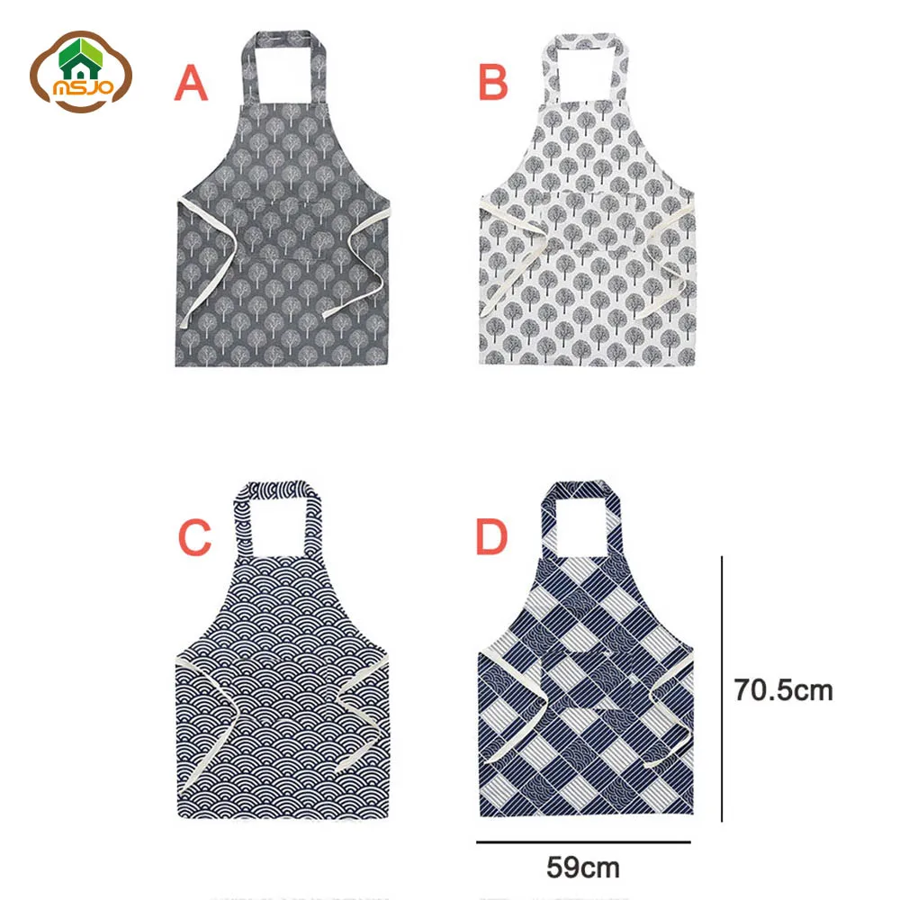 MSJO Cleaning Apron With Pocket Kitchen Linen Apron Patterns Cotton Women Men Funny Culinary Art Delantal Cute bib Apron Barista