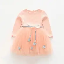 Новое осеннее милое платье для девочек блестящие платья принцессы с длинными рукавами и поясом со звездами детская одежда для детей возрастом от 3 до 7 лет, AZ1490