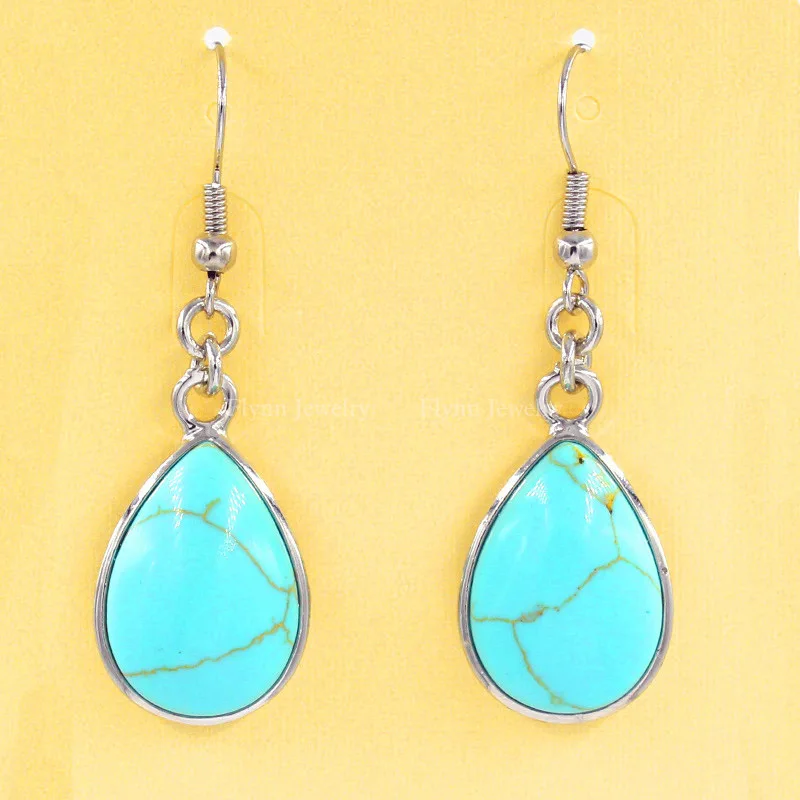

Water Drop Earrings Natural Gem Stone Bead Dangle Earring Accessories Silver Plated European Fashion Jewelry Women 1Pair