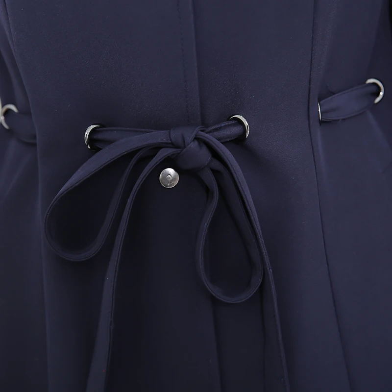 Nerazzurri, весенне-осеннее Женское пальто, темно-синий пояс,, осенняя женская мода, элегантный Тренч размера плюс, длинная верхняя одежда, 5xl, 6xl, 7xl