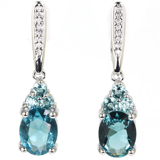 16x10mm Gorgeous 34g Rich Blue Aquamarine CZ Woman/'s Gift Silver Necklace 18-19/"