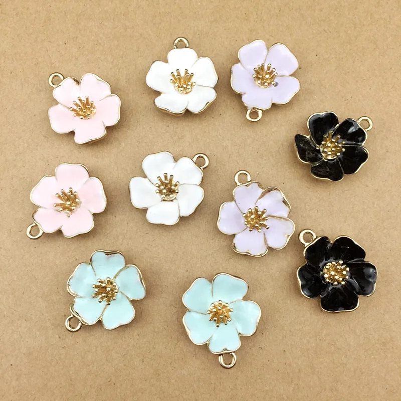 

10pcs 20X24mm Korean version accessories enamel sakura flower charms Cherry Blossom plum earrings pendant handmade DIY material