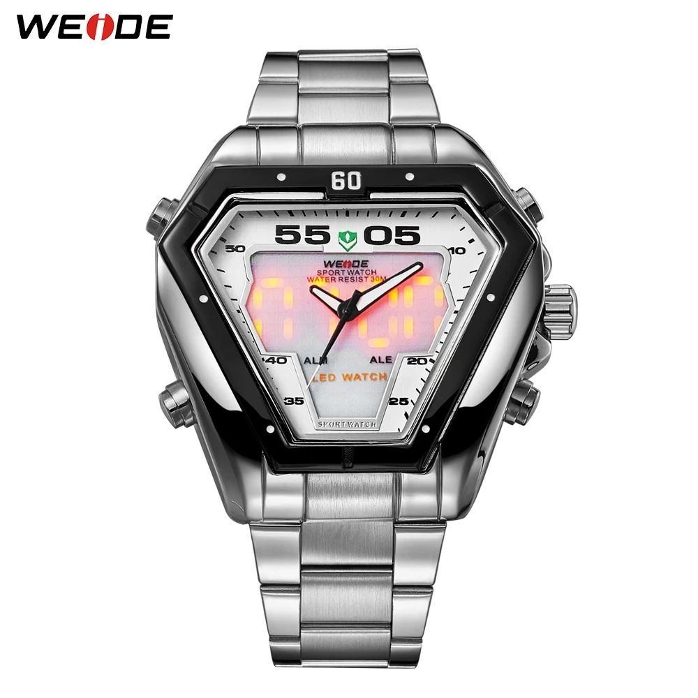  WEIDE Mens Fashion Luxury Quartz Stainless Steel Strap Analog Digital Date Calendar Waterproof Mili