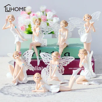 

Pretty White Angel Girl Flying Flower Fairy Resin DIY Miniature Ornaments Home Decor Home Car Cake Wedding Decoration