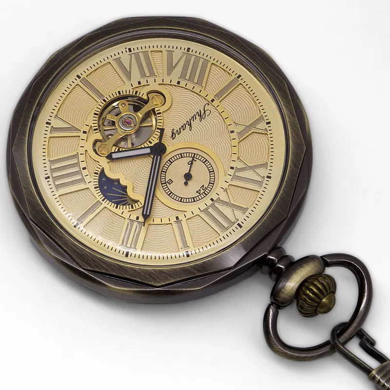 

Vintage Open Face Roman Numbers Mechanical Pocket Watch Fob Clock Chain Necklace Pendant Men Women Gifts PJX1398