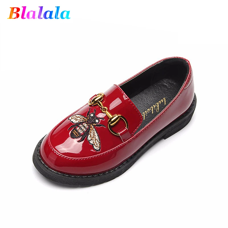

Spring fall embroidery baby girls Patent leather skate Designer shoes kids PU casual shoes Children Brand loafers girls shoes
