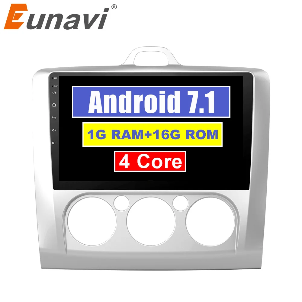 Cheap Eunavi 2 din 9 inch Quad core Android 7.1 Car PC Multimedia Player GPS Navigation For Ford focus 2 2004-2011 2din stereo radio 0