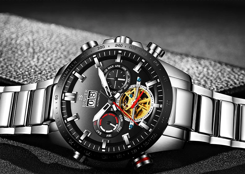 Швейцарские механические мужские часы Бингер, спортивные военные часы, мужские водонепроницаемые автоматические часы из нержавеющей стали