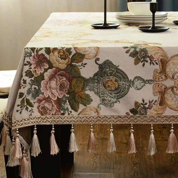 Chenille Jacquard Tablecloth Rectangle Round Tassel European Coffee Table Cover