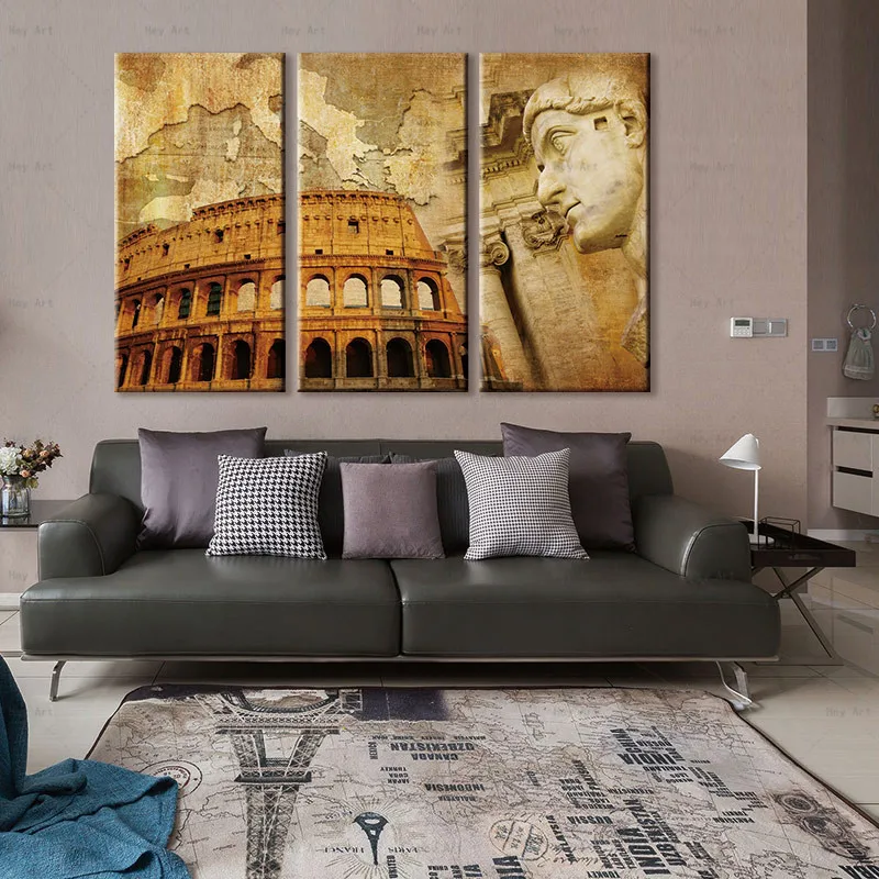 abstract canvas painting for living room prints 3 panel city map poster wall art pictures