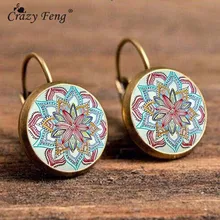 Crazy Feng Boho pendientes colgantes de flor para mujer joyería Vintage patrón geométrico pendientes redondos Bijoux boucles d'oreilles bohemia