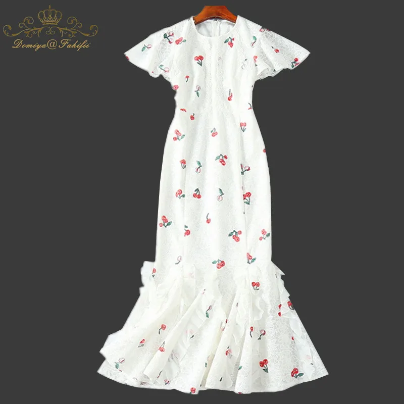 

Family Clothing Summer Casual Dress 2018 Girls O-neck Sexy White Lace Berry Print Mermaid Dresses Womens Beach Dress Vestidos
