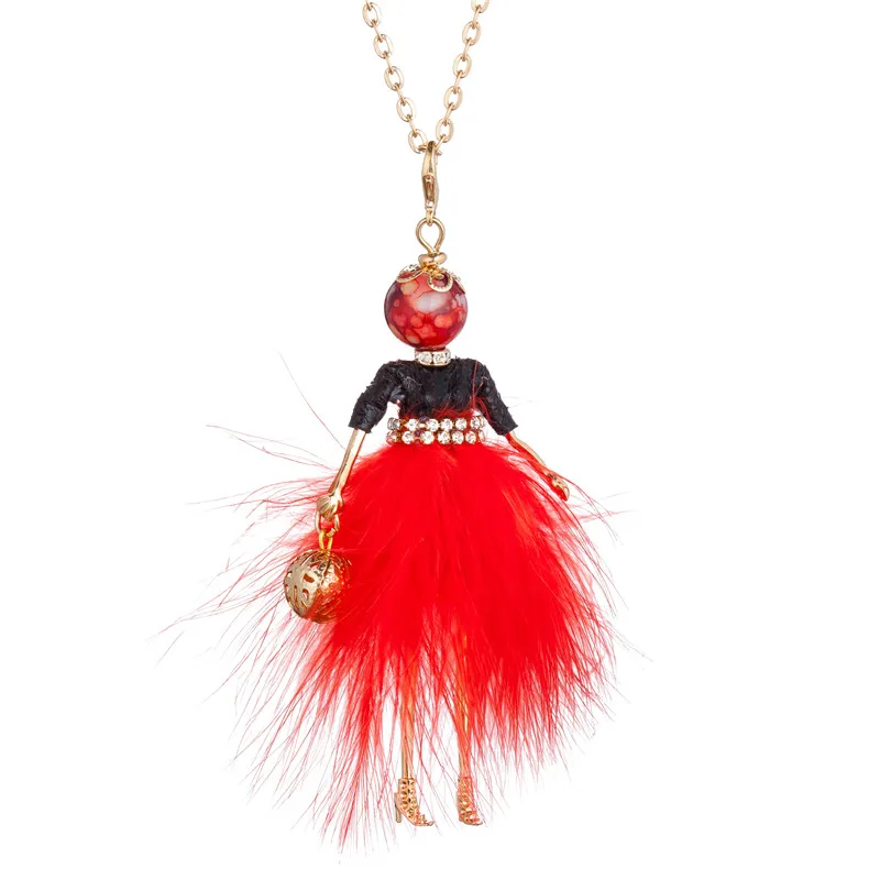 Милые Стразы, ожерелье с кукольной подвеской, длинная цепочка для маленьких девочек, большое ожерелье-чокер для женщин, макси ювелирные изделия, колье для женщин - Окраска металла: pattern 4 red