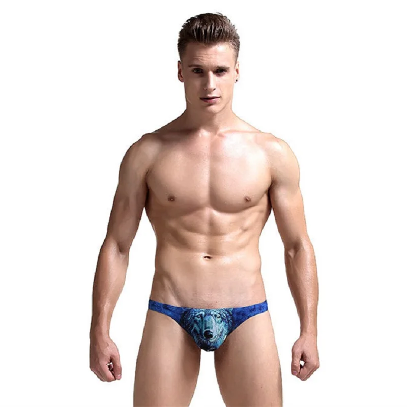 

Men's Erotic Ssexy Underwear 3D Animal Print Panties Low Waist Briefs Wolf Bikini Male Lingerie