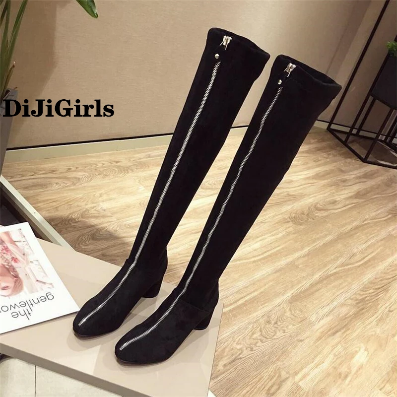 DiJiGirls/популярные новые женские высокие сапоги на высоком каблуке замшевые молнии