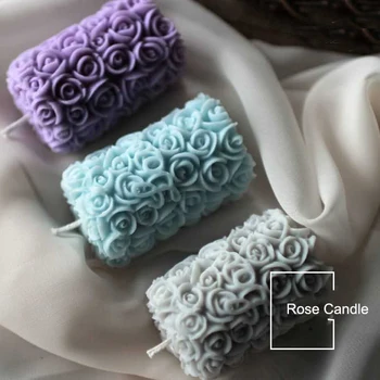 

3D Rose Flower Candle Silicone Mold DIY Gypsum Plaster Mould Cylinder Shape Silicone Soap Candle Molds