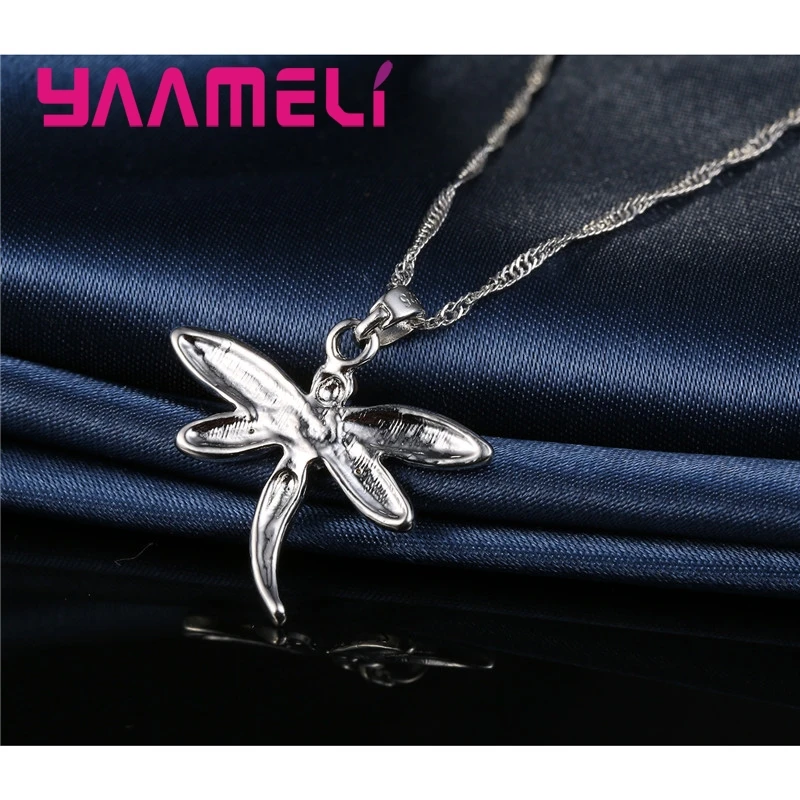 Women's Glitter Colored Cubic Zirconia Necklace And Earrings Set Dragonfly Design 925 Sterling Silver Color Jewelry for Girls 5