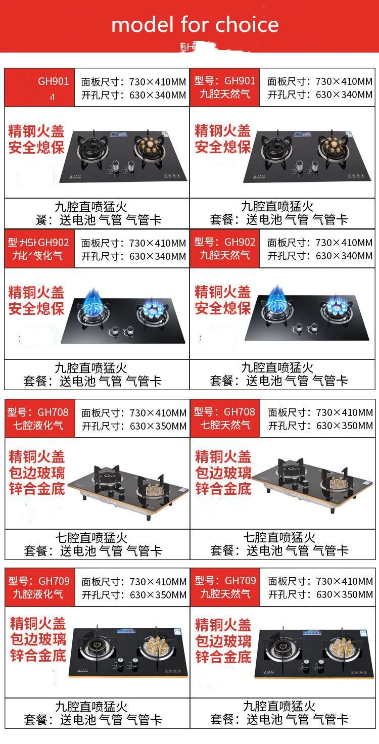Газовая плита, двойная плита, встроенная варочная панель, домашнее закаленное стекло, природный газ, жидкий газ, диапазон огня, платформа, встроенная варочная панель