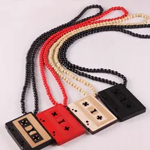 Free Shipping Cassette Tape Pendant NYC Good Wood Hip-Hop Wooden 4 colors Fashion Men NecklaceJasw115