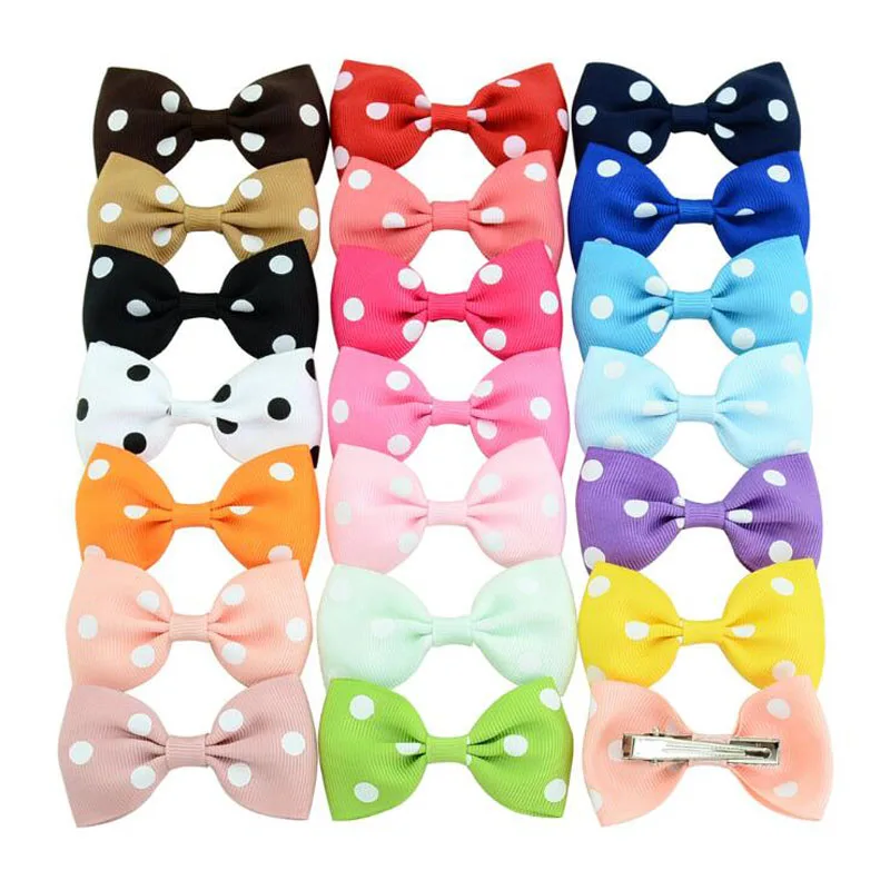 

(40 pieces/lot) Wholesale 2.75 inch Dots Ribbon Bow Hair Clips For Girls Cute 20 Colors Handmade Baby Kids Hair Accessories