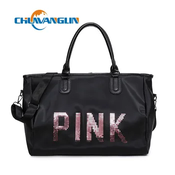 

Chuwanglin Fashion Casual travel Bag Oxford Cloth Bag Pink Sequin Letter Women's Handbag Large Capacity Luggage Bag LYZ81701