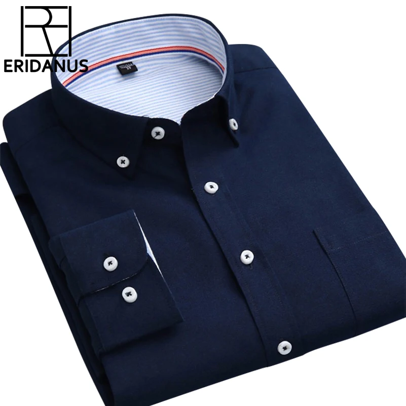 

Big Size 4XL 2016 New Arrival Spring Oxford Men Shirt Full Sleeved Button Down Collar Pure Color Slim Fit Casual Shirts M006