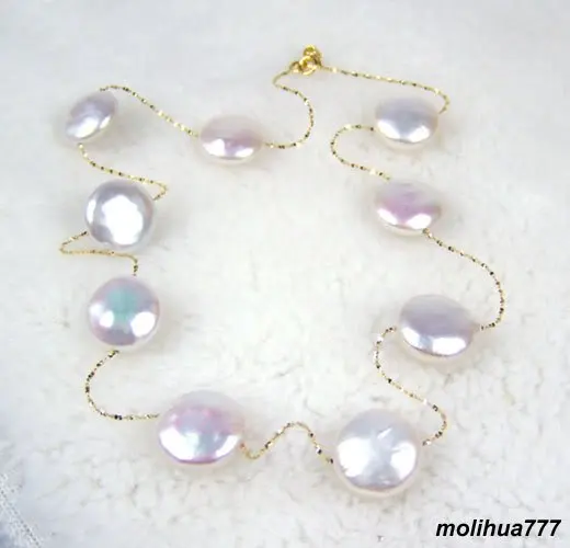 

Genuine White button pearl 18KGP Chain Necklace