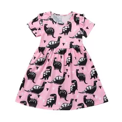 Детские платья для девочек 2018 летние для маленьких детей для маленьких девочек короткий рукав с принтом динозавр вечерние платье наряды