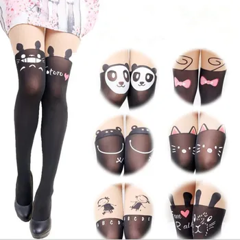 

Cool Cat Heart Pattern Print Tights Pantyhose Women Female Fake Knee High Tube Stockings Nylon Slim Collant