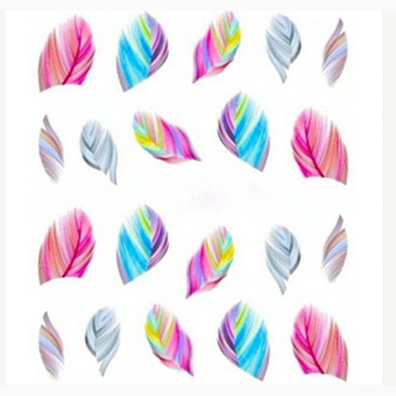 1 шт Перьевые Украшения для ногтей переводные наклейки на ногти для маникюра водные радужные яркие цвета