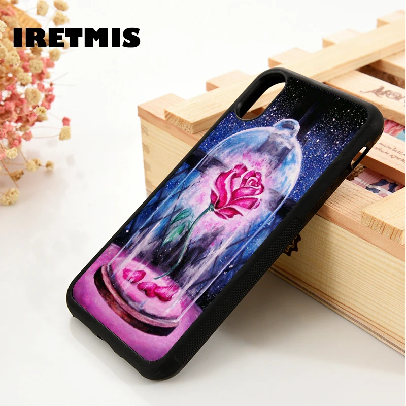 

Iretmis 5 5S SE 6 6S Soft TPU Silicone Rubber phone case cover for iPhone 7 8 plus X Xs Max XR BEAUTY AND THE BEAST ROSE GALAXYS