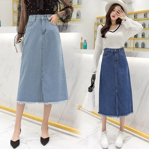 

Stinlicher Women Ladies Long Denim Jean Skirts High Waist Umbrella Wrapover Casual Calf-Length Slits Casual Plus Size Skirt Jean