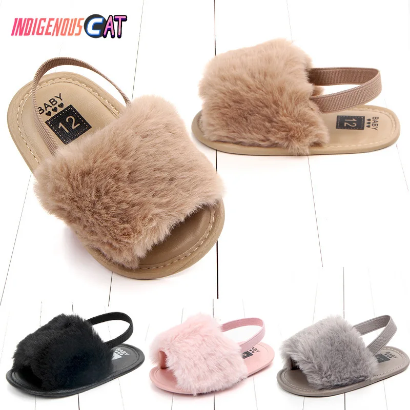 

New Model 2019 Fashion Faux Fur Baby Shoes Summer Cute Infant Baby Boys Girls Shoes First Walkers Flats Soft Sole Indoor Shoes