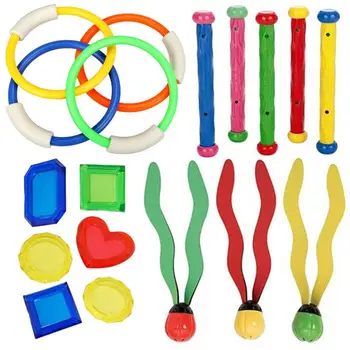 

18PCS/Pack Diving Pool Toy Set Diving Ring Stick Aquatic Grass Gem outdoor sports toy