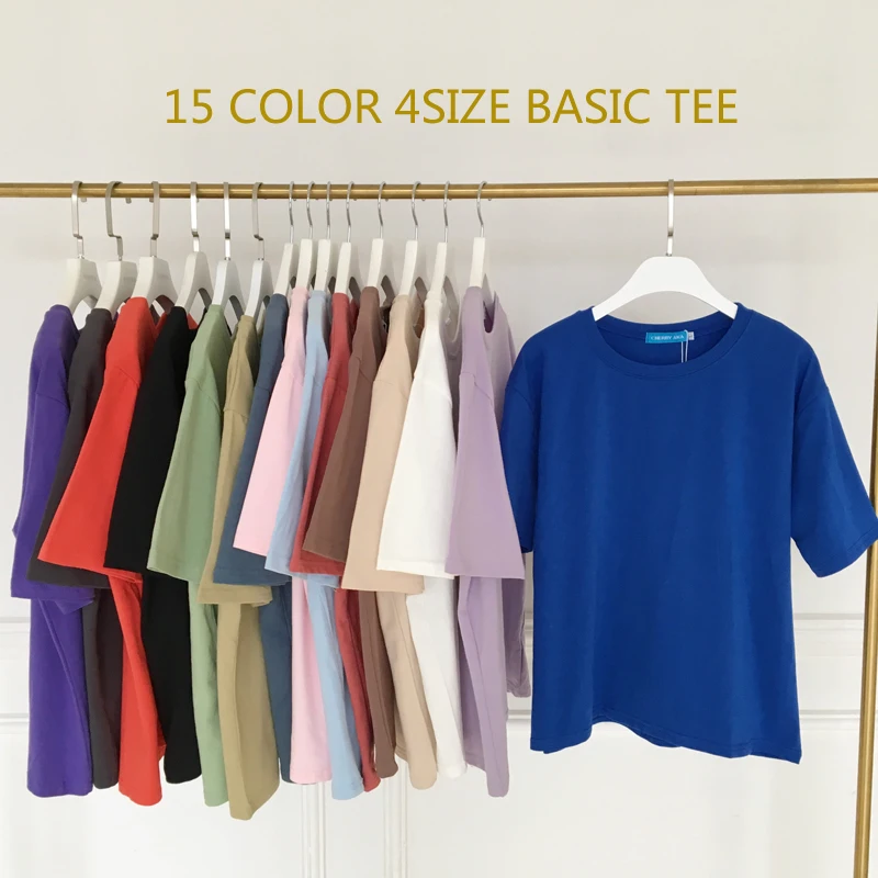 

New Tee Shirt 15 Solid Color Basic T-shirt Women Casual O-neck Harajuku Summer Top Korean Hipster White T Shirt S-XL Dropship