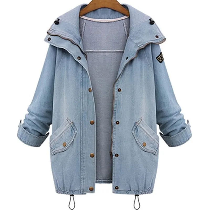 Autumn Hooded Jeans Jacket Solid Long Sleeve Single Breasted Denim Jacket Loose 2 Pieces Casual Cowboy Jeans Coat Streetwear