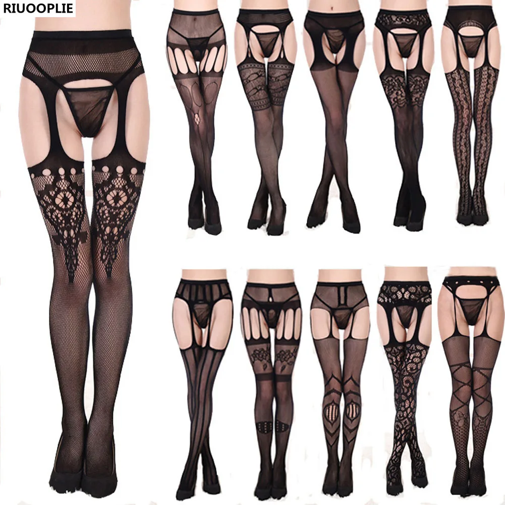 

RIUOOPLIE Women Sexy Lace Fishnets Hollow Stockings Even Waist Tights Garters Pantyhose