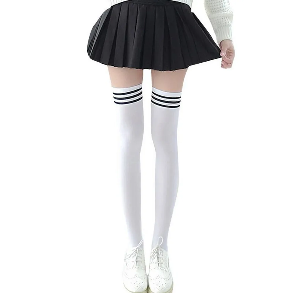 Женская одежда для девочек модные Нескользящие Гольфы выше колена с антискользящим подолом Лидер продаж года, носки в студенческом стиле - Цвет: White
