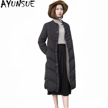 

AYUNSUE Women's White Duck Down Jacket Padded Winter Coat Stand Collar Women Long Parkas Solid Ladies Coats Abrigos Mujer WXF337