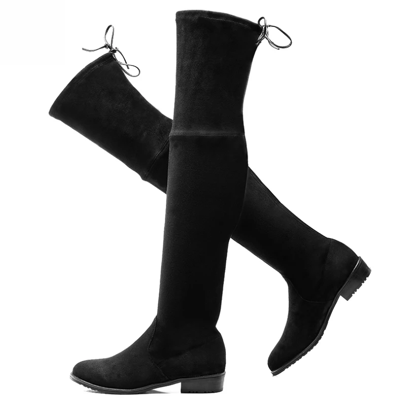 Womens Stretch Suede Over The Knee High Boots Sexy Fashion Lace Up Slim Faux Leather Tall Boots Woman Winter Shoes