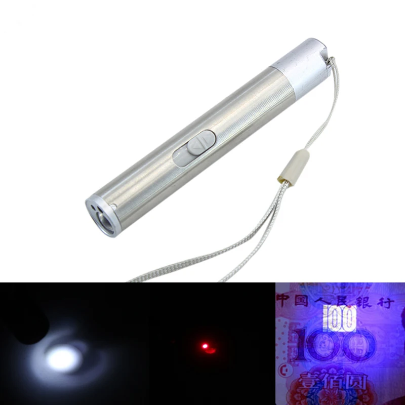 

Led Flashlight + UV Light + Laser Pointer 3 in 1 Multifunction Lanterna USB Rechargeable Torch Portable Mini Moon Light Lamp
